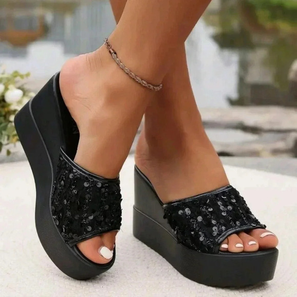 Ladies" Fashion Fish Mouth Sparkly Decorated Roman Sandals Beach Shoes Versatile - Picture 1 of 6